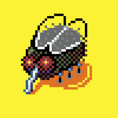 Pixel Fly on a yellow background