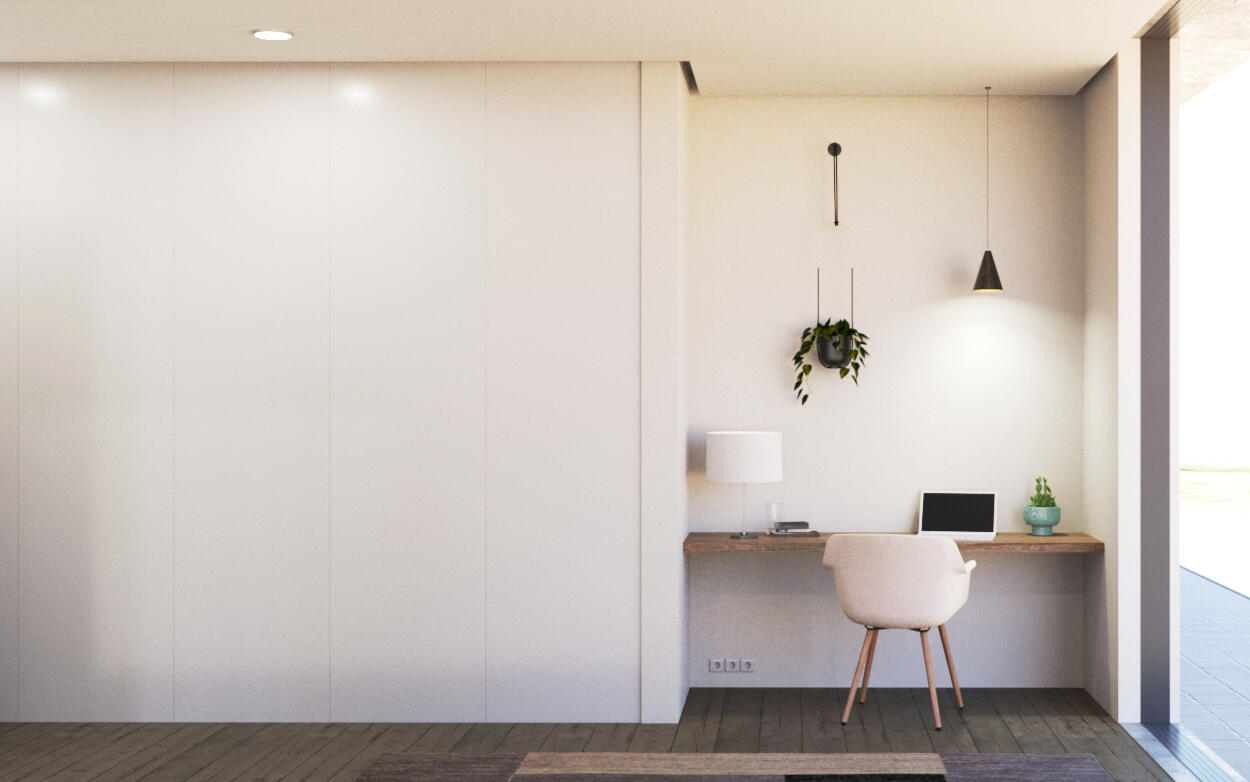 Room's desktop and office area