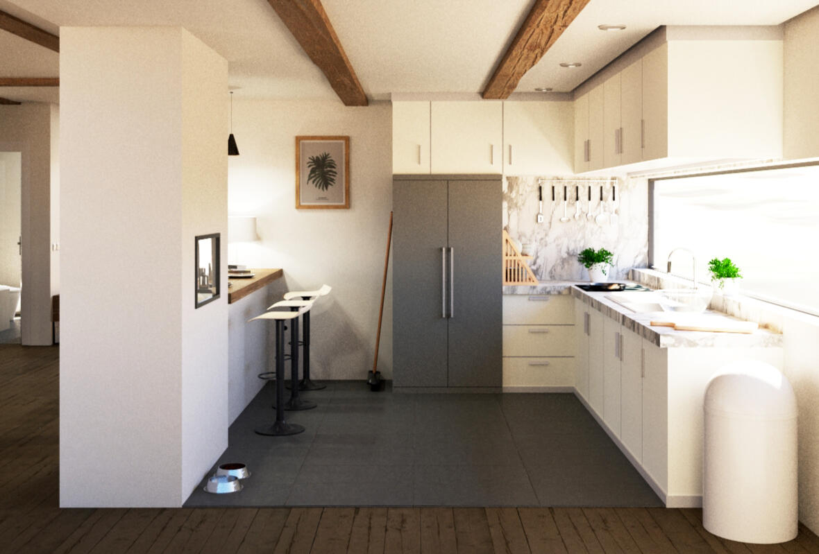 Kitchen area (w/ bar)