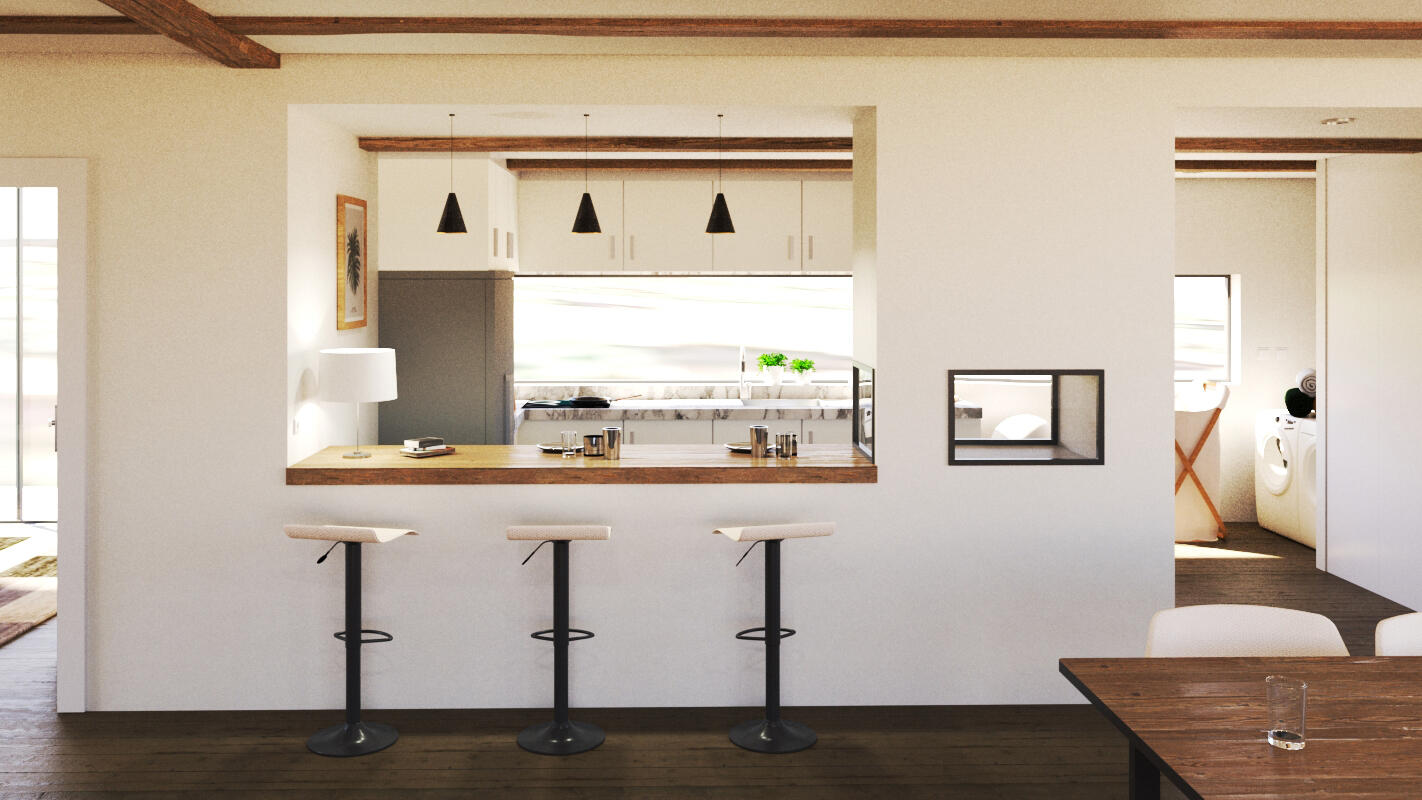 Bar area and fireplace